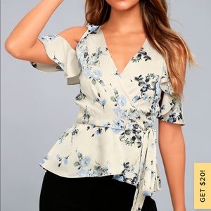 Lulu’s Everything's Bouquet Beige Floral Print Wrap Top